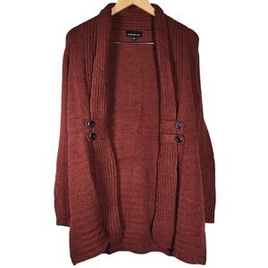 Fortune &‎ Ivy Raiden Tab Metallic Button Detail Open Front Cardigan Rust S NIB